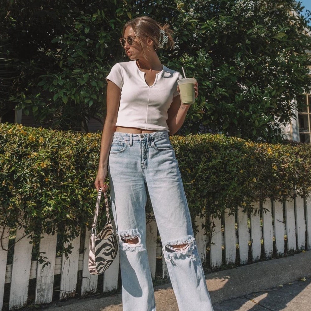 Alo Ivory Ribbed Crop Top